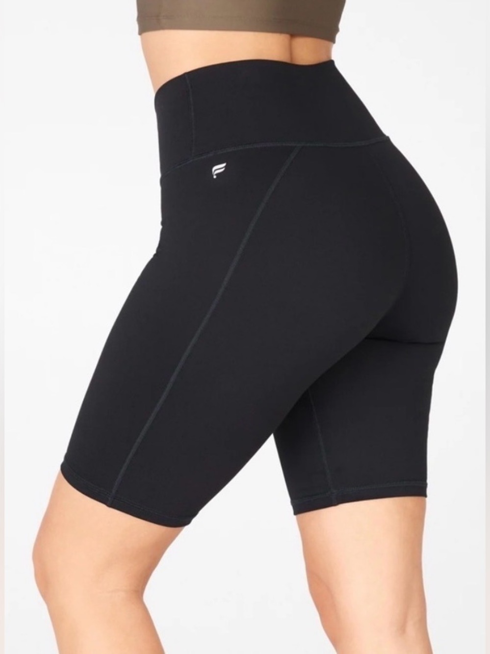 Fabletics PowerHold High Rise Biker Shorts Black Waistband Pocket Size M or L